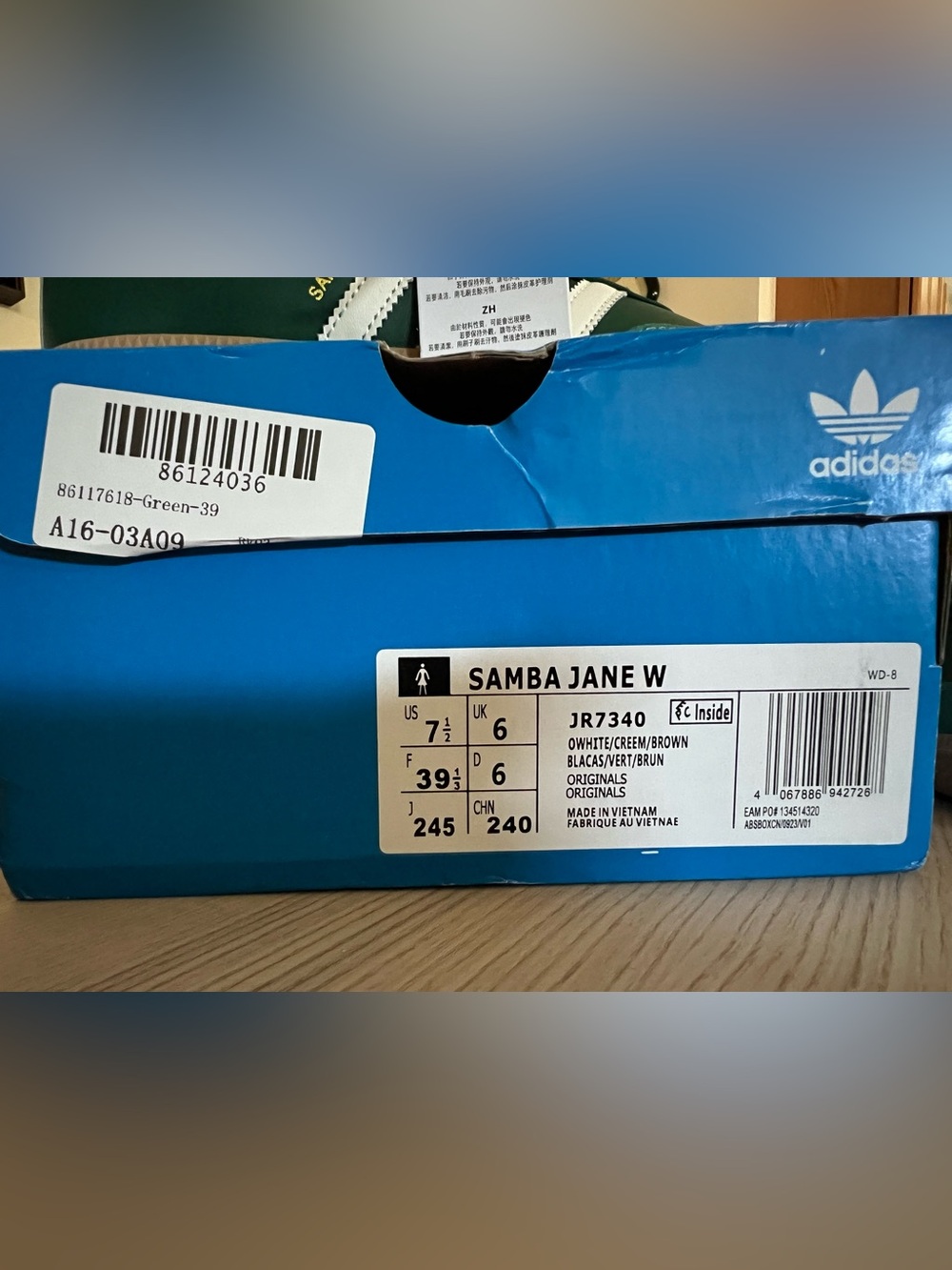 Adidas Samba Jane Green 7.5 Womens Mary Jane Sneakers - Picture 3 of 10